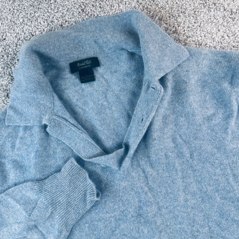 Marshall Fields Cashmere Sweater Mens Large Blue Knit Pullover Grandpa Old Money